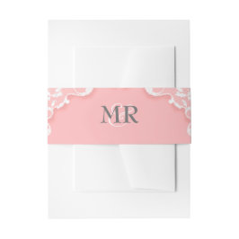 ヴィンテージのレースのモノグラムのピンクの結婚式の腹バンド 招待状ベリーバンド