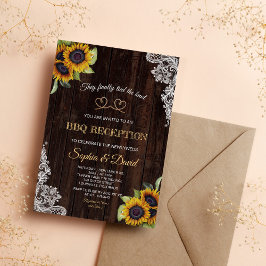 ヴィンテージのレースのロープで結ばれたひまわりのBBQ 招待状