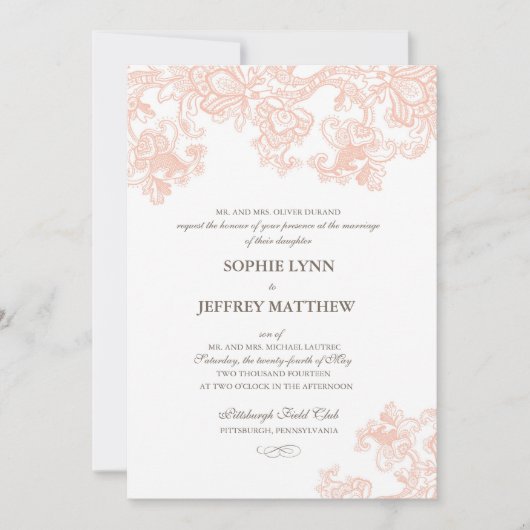 ヴィンテージのレースの結婚式招待状 招待状 (正面)