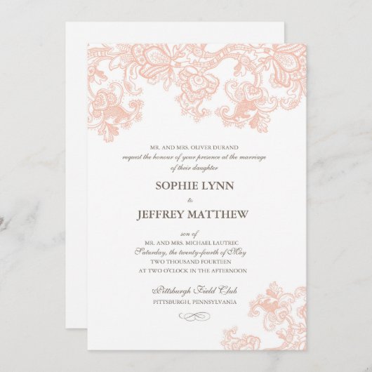 ヴィンテージのレースの結婚式招待状 招待状 (正面/裏面)