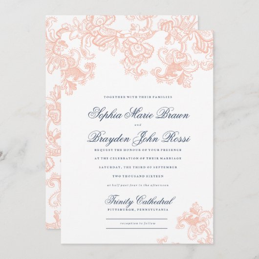 ヴィンテージのレースの結婚式招待状-春のレース 招待状 (正面/裏面)