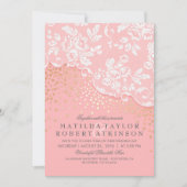 ヴィンテージのレースの金ゴールドの紙吹雪のピンクの結婚式 招待状 (正面)