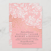 ヴィンテージのレースの金ゴールドの紙吹雪のピンクの結婚式 招待状 (正面/裏面)