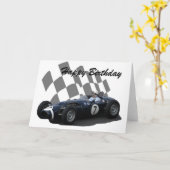 ヴィンテージのレースカーのハッピーバースデー1 カード (黄色い花)