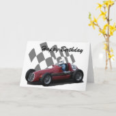 ヴィンテージのレースカーのハッピーバースデー3 カード (黄色い花)