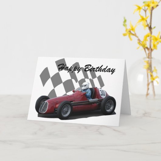ヴィンテージのレースカーのハッピーバースデー3 カード (黄色い花)