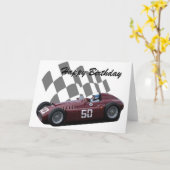 ヴィンテージのレースカーのハッピーバースデー7 カード (黄色い花)