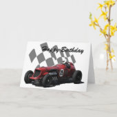 ヴィンテージのレースカーのハッピーバースデー8 カード (黄色い花)