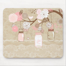 ヴィンテージのレース及びバーラップのメーソンジャーの木 マウスパッド