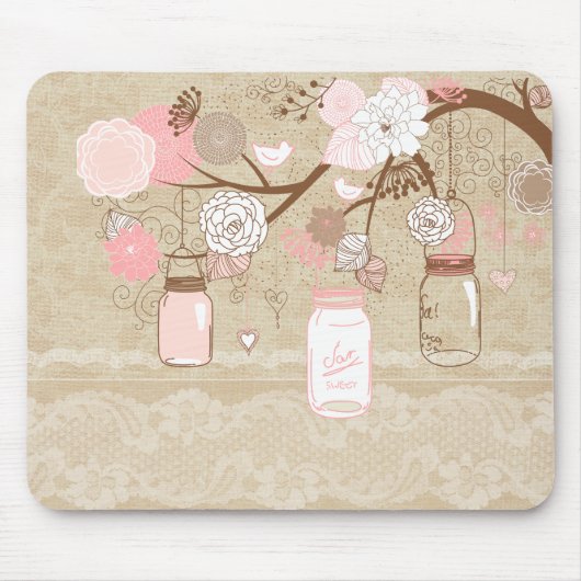 ヴィンテージのレース及びバーラップのメーソンジャーの木 マウスパッド (正面)