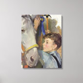 ヴィンテージのレース用馬、少年と青いリボン賞受賞 キャンバスプリント (正面)