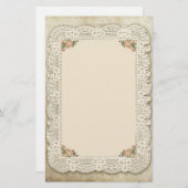 ヴィンテージのレース、バラおよびダマスク織 便箋 (正面/裏面)