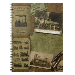 ヴィンテージのロコモーティブの螺線形ノート- 80ページ ノートブック