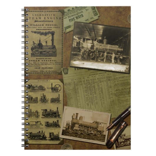 ヴィンテージのロコモーティブの螺線形ノート- 80ページ ノートブック (正面)