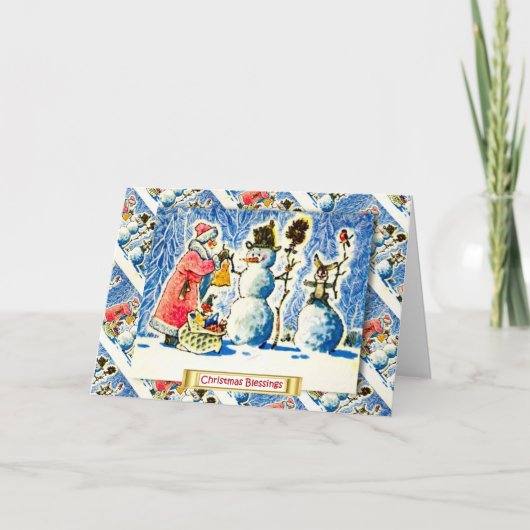 ヴィンテージのロシアのなクリスマス、ギフトを与えているサンタ シーズンカード (正面)