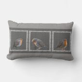 ヴィンテージのロビンの鳥の写真の素朴なダークグレーのバーラップ ランバークッション (正面)