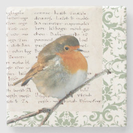 ヴィンテージのロビンの鳥の緑のダマスク織の原稿 ストーンコースター