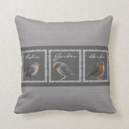 ヴィンテージのロビンの鳥、素朴なダークグレーのバーラップ クッション