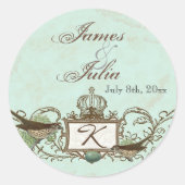 ヴィンテージのロビン卵の青い王冠の渦巻の華麗さ ラウンドシール (正面)