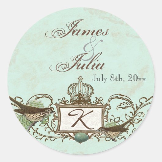 ヴィンテージのロビン卵の青い王冠の渦巻の華麗さ ラウンドシール (正面)