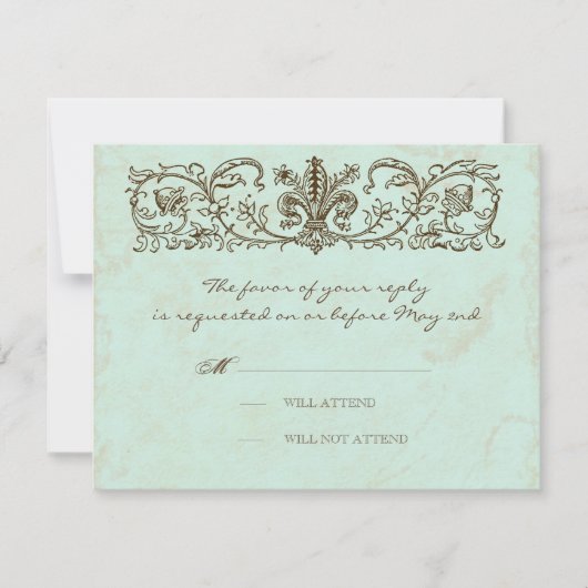 ヴィンテージのロビン卵の青い王冠の渦巻の華麗さ 出欠カード (正面)