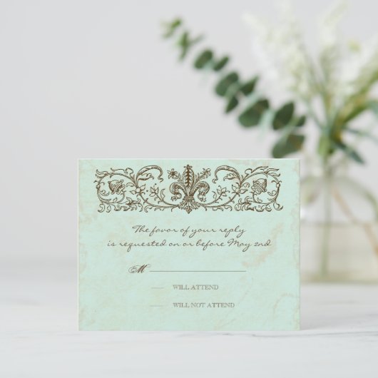 ヴィンテージのロビン卵の青い王冠の渦巻の華麗さ 出欠カード (スタンド正面)