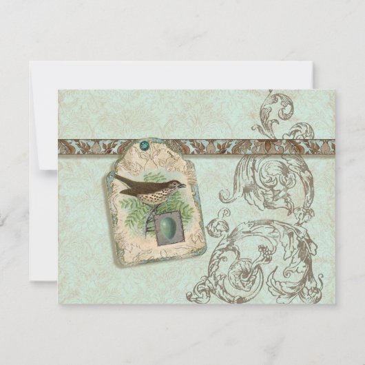 ヴィンテージのロビン卵の青い王冠の渦巻の華麗さ 出欠カード (裏面)