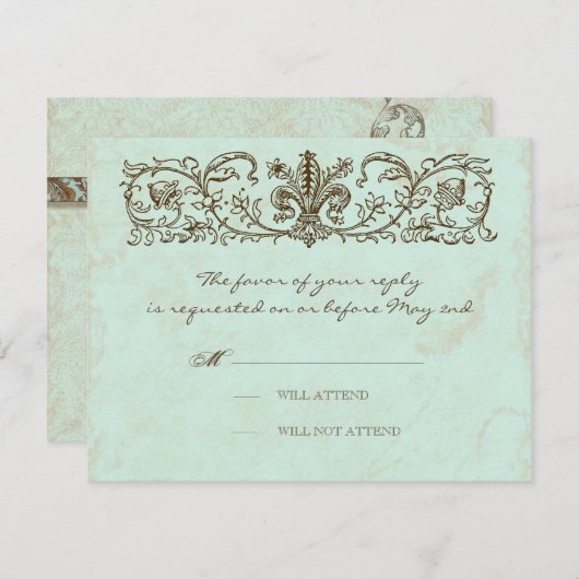 ヴィンテージのロビン卵の青い王冠の渦巻の華麗さ 出欠カード (正面/裏面)