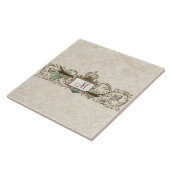 ヴィンテージのロビン卵の青い鳥スクロールモノグラム タイル (側面)