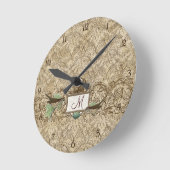 ヴィンテージのロビン卵の青い鳥スクロールモノグラム ラウンド壁時計 (傾斜)