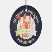 ヴィンテージのロブスターのフォークのナイフの黒板のクリスマス セラミックオーナメント (右)