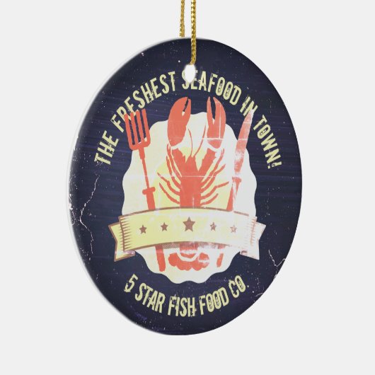 ヴィンテージのロブスターのフォークのナイフの黒板のクリスマス セラミックオーナメント (右)