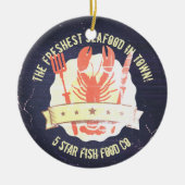 ヴィンテージのロブスターのフォークのナイフの黒板のクリスマス セラミックオーナメント (正面)