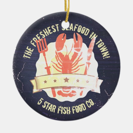 ヴィンテージのロブスターのフォークのナイフの黒板のクリスマス セラミックオーナメント (正面)