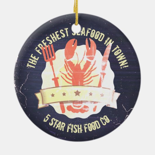 ヴィンテージのロブスターのフォークのナイフの黒板のクリスマス セラミックオーナメント (裏面)