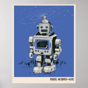 ヴィンテージのロボット2青 ポスター