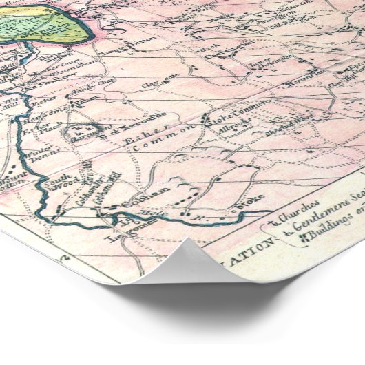 ヴィンテージのロンドンと周辺地域の地図， 1764 ポスター (角)