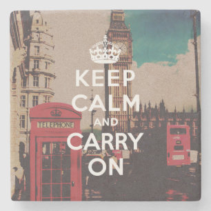 ヴィンテージのロンドンの陸標のKeep Calm and Carry On ストーンコースター