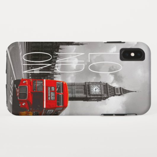 ヴィンテージのロンドン都市赤いバスビッグベンのタイポグラフィ Case-Mate iPhoneケース (裏面(横))