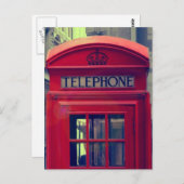 ヴィンテージのロンドン都市赤い公衆電話ブース ポストカード (正面/裏面)