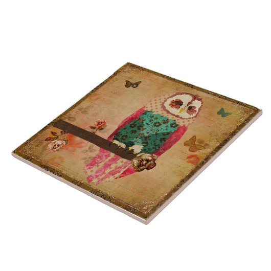 ヴィンテージのローザのぼろぼろのフクロウのタイル タイル (側面)