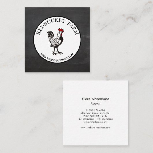 ヴィンテージのロースターエンブレムカントリーファームの名刺 スクエア名刺 (正面/裏面)