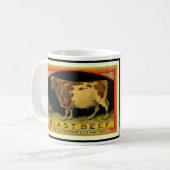 ヴィンテージのローストビーフ牛ラベルのイラストレーション-マグ コーヒーマグカップ (正面左)