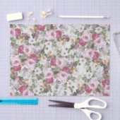 ヴィンテージのローズピンクの花の素朴で白い木製パターン 薄葉紙 (クラフト)