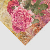 ヴィンテージのローズピンクの金ゴールドのダマスク織の花柄パターン 薄葉紙 (詳細)