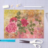 ヴィンテージのローズピンクの金ゴールドのダマスク織の花柄パターン 薄葉紙 (クラフト)