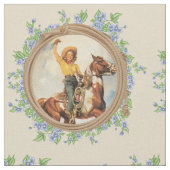 ヴィンテージのロープの花を持つ西部の女性のカーボーイの馬 ファブリック (クローズアップ)