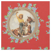 ヴィンテージのロープの花を持つ西部の女性のカーボーイの馬 ファブリック (クローズアップ)