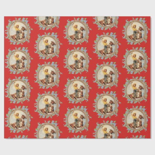 ヴィンテージのロープの花を持つ西部の女性のカーボーイの馬 ラッピングペーパー (フラット)