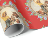 ヴィンテージのロープの花を持つ西部の女性のカーボーイの馬 ラッピングペーパー (ロールコーナー)